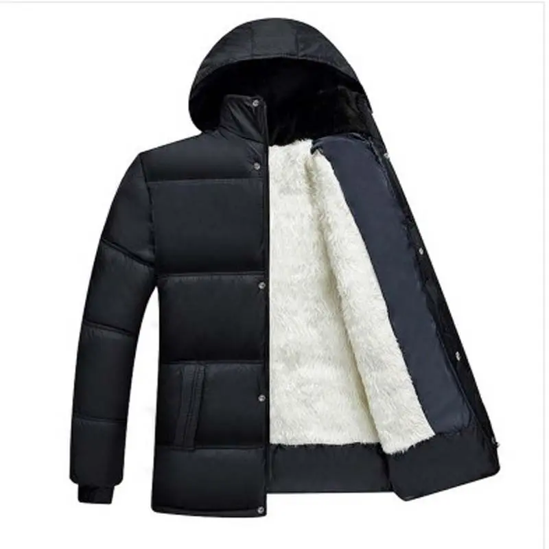 Men's New Black Cotton Jacket Men's New Warm and Cold Resistant Plus Velvet Top Men's Casual Loose Hooded Jacket Jacket