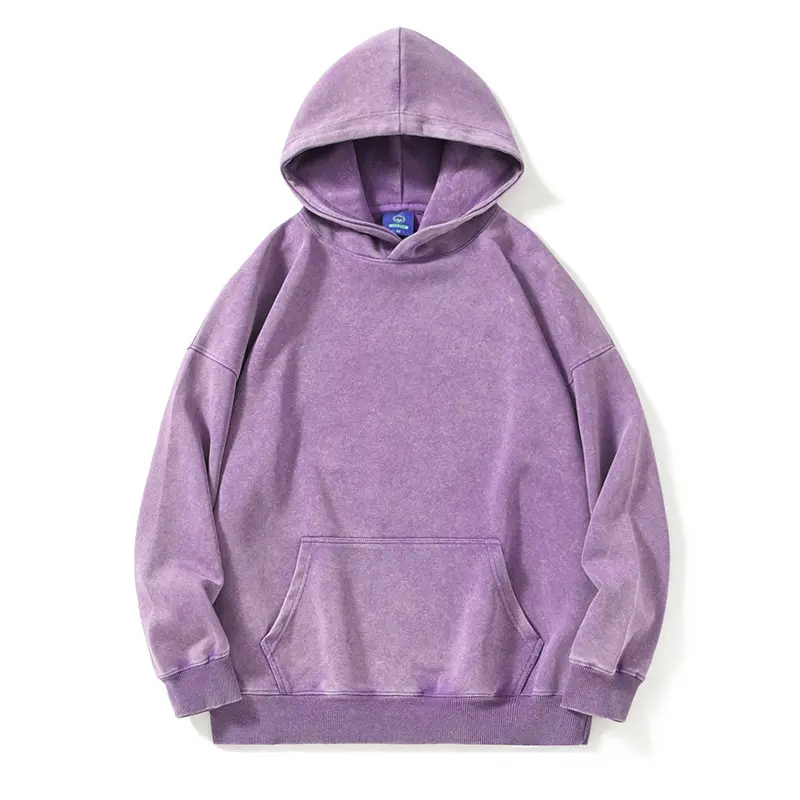 New Washed Retro Distressed Pure Cotton Hoodie for Men and Women, Solid Color Pullover, Fashionable Casual Hooded Sweatshirt
