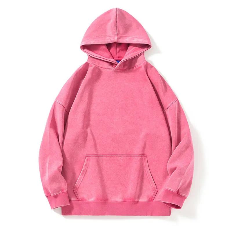 New Washed Retro Distressed Pure Cotton Hoodie for Men and Women, Solid Color Pullover, Fashionable Casual Hooded Sweatshirt