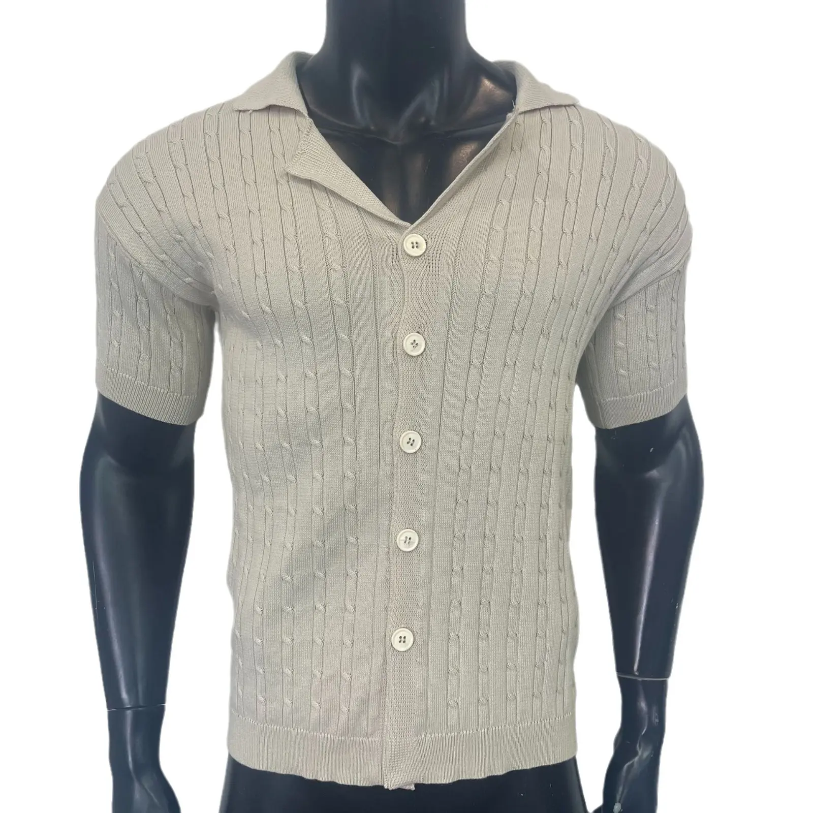 European and American Men's Summer Breathable Knitted Short Sleeved Shirt Business Casual Button Down Shirt Quick Drying Thin
