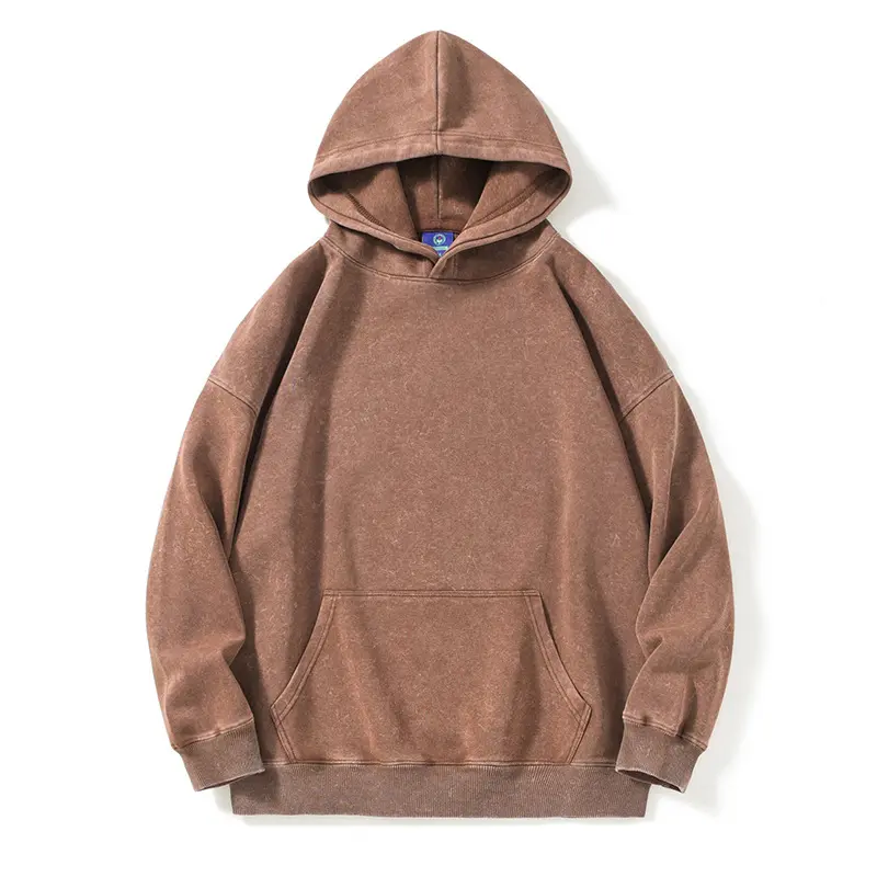 New Washed Retro Distressed Pure Cotton Hoodie for Men and Women, Solid Color Pullover, Fashionable Casual Hooded Sweatshirt