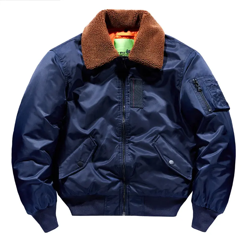 Fashionable men's autumn and winter solid color trendy pilot jacket men's warm and cold proof lapel top men's casual loose jack