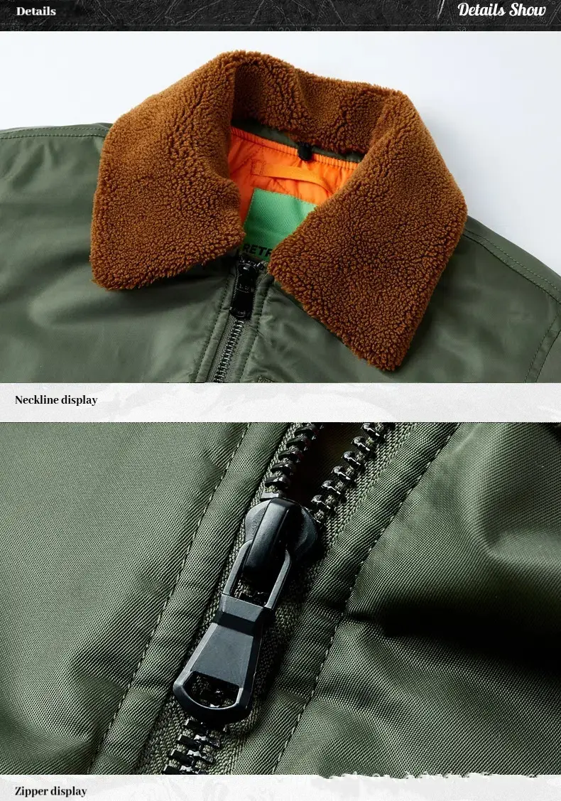 Fashionable men's autumn and winter solid color trendy pilot jacket men's warm and cold proof lapel top men's casual loose jack