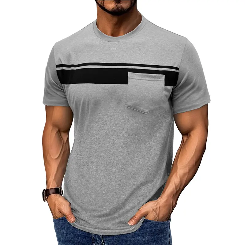 Summer Men's T-shirt Short Sleeve Crew Neck Stripes Print Casual Top - Breathable Cotton Fast Shipping Fashion Tee for Men