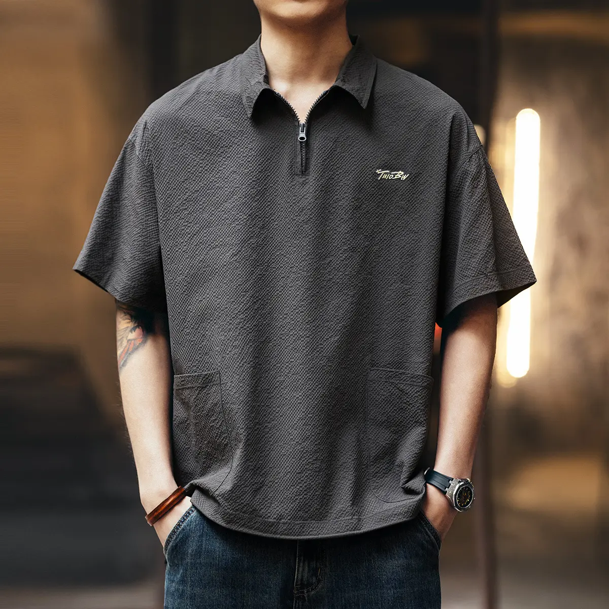 2025 new ice silk men's breathable casual business sports top summer quick drying short sleeved workwear half zip shirt