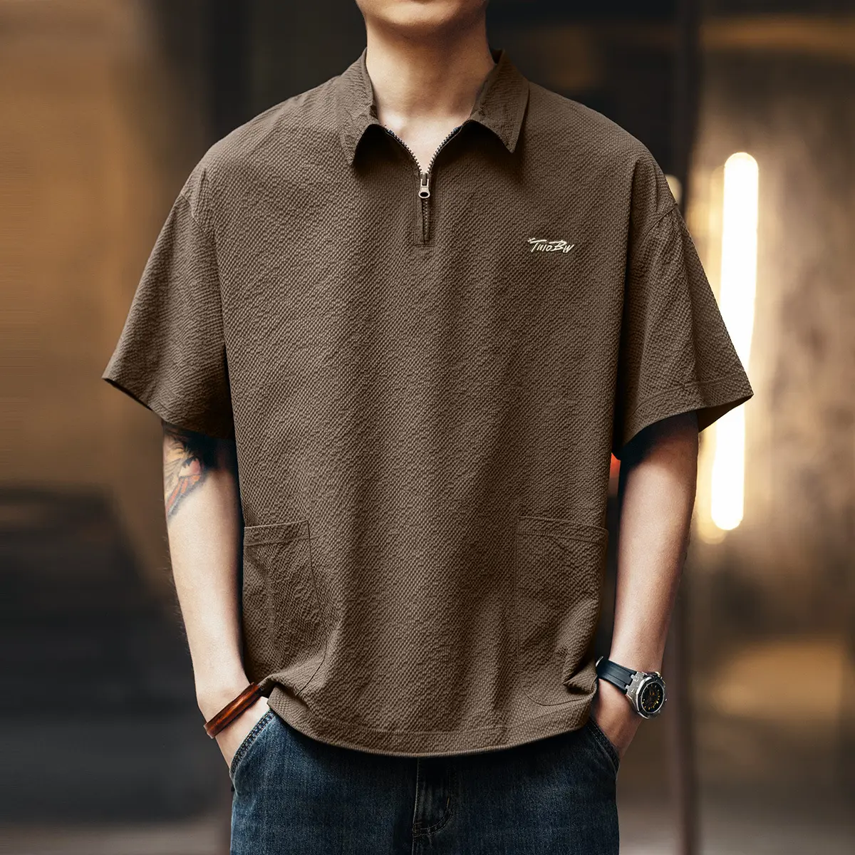 2025 new ice silk men's breathable casual business sports top summer quick drying short sleeved workwear half zip shirt