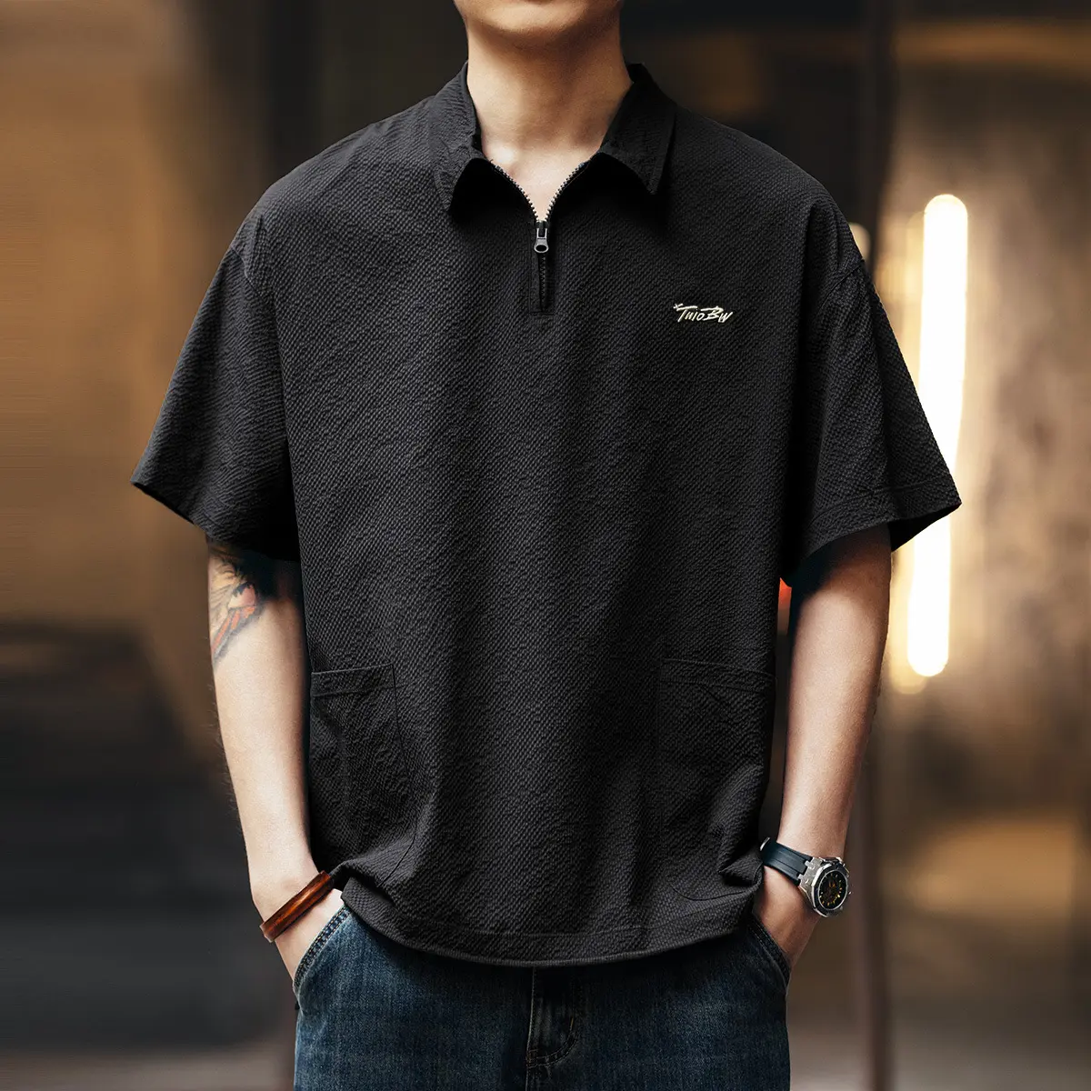 2025 new ice silk men's breathable casual business sports top summer quick drying short sleeved workwear half zip shirt