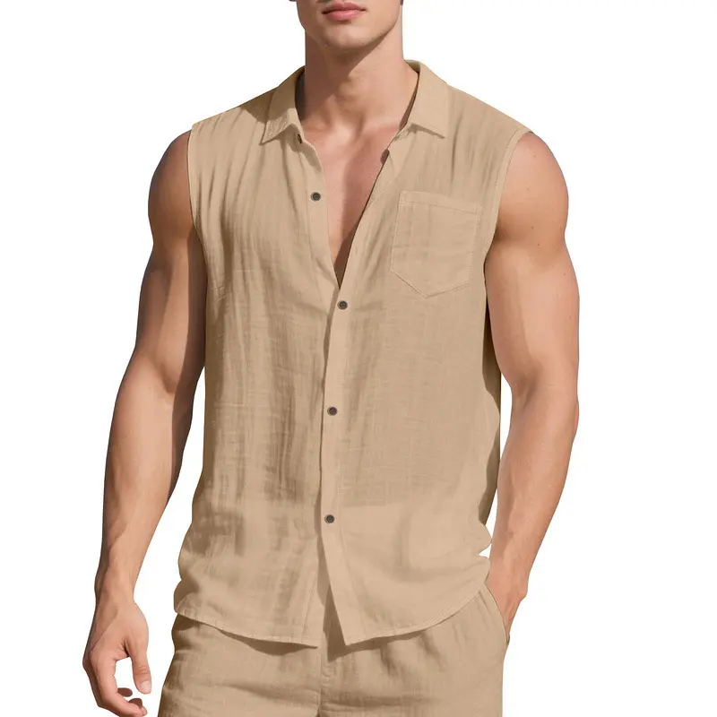 Men's Linen Shirt Summer Thin Casual Short Sleeve Open Front Shirt Breathable Oversized Tunic Top Beach Cover-Up Boho Style