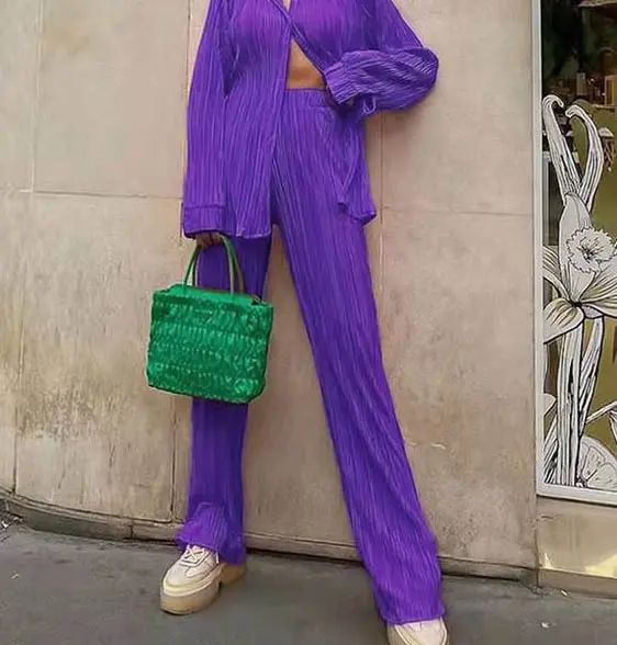 Hot Selling Items in Spring and Summer European and American Solid Color Texture Loose and Slimming Pleated Casual Women's Suit
