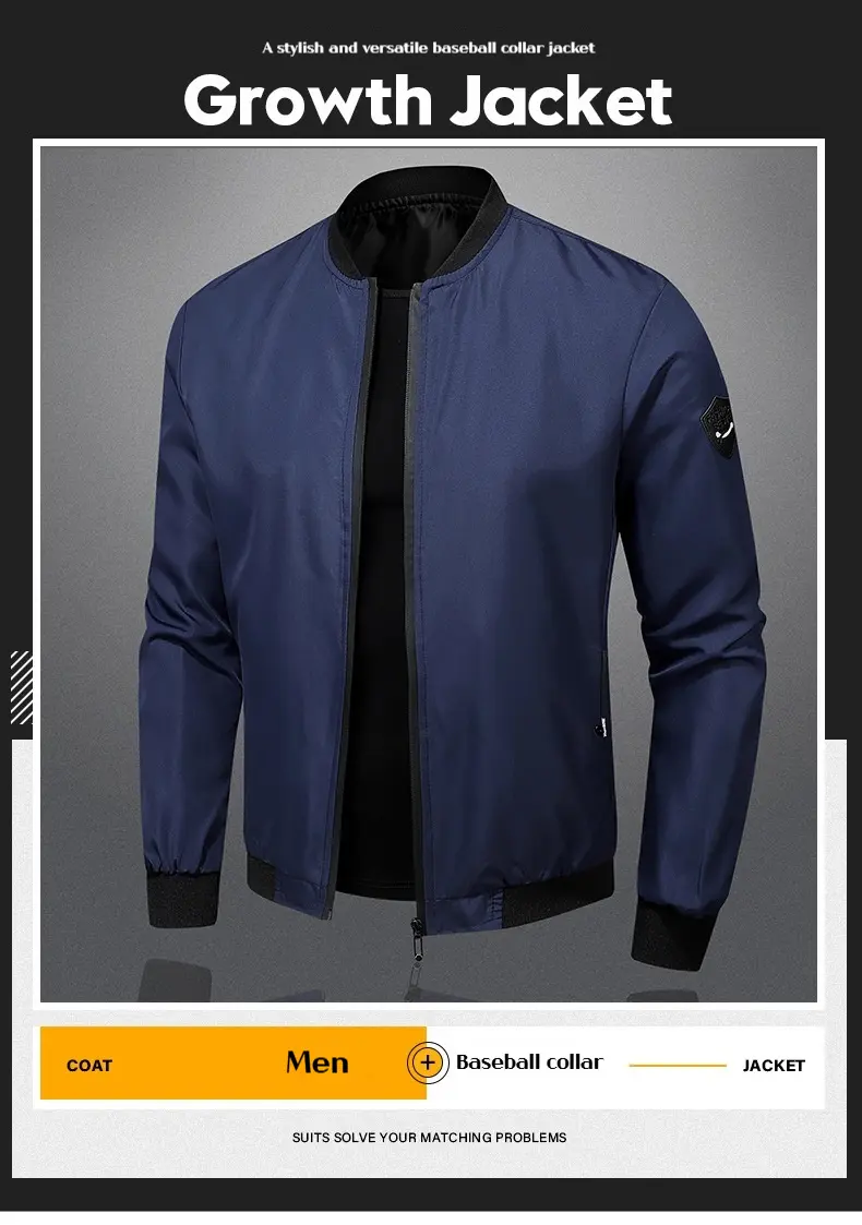 New Men's Casual Jacket Spring Autumn Thin Coat Lightweight Plain Color Zipper Outerwear Windbreaker Streetwear Fashion