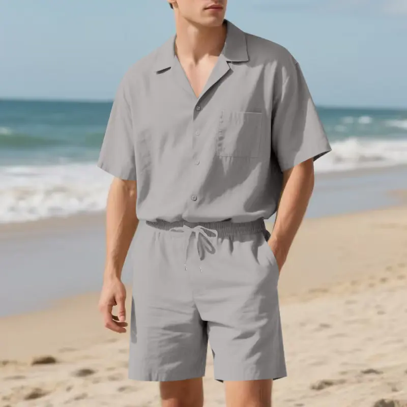 Men's Summer Casual Short Sleeve Shirt & Shorts Set Lightweight Beach Vacation Outfit Quick Dry Surfing Holiday
