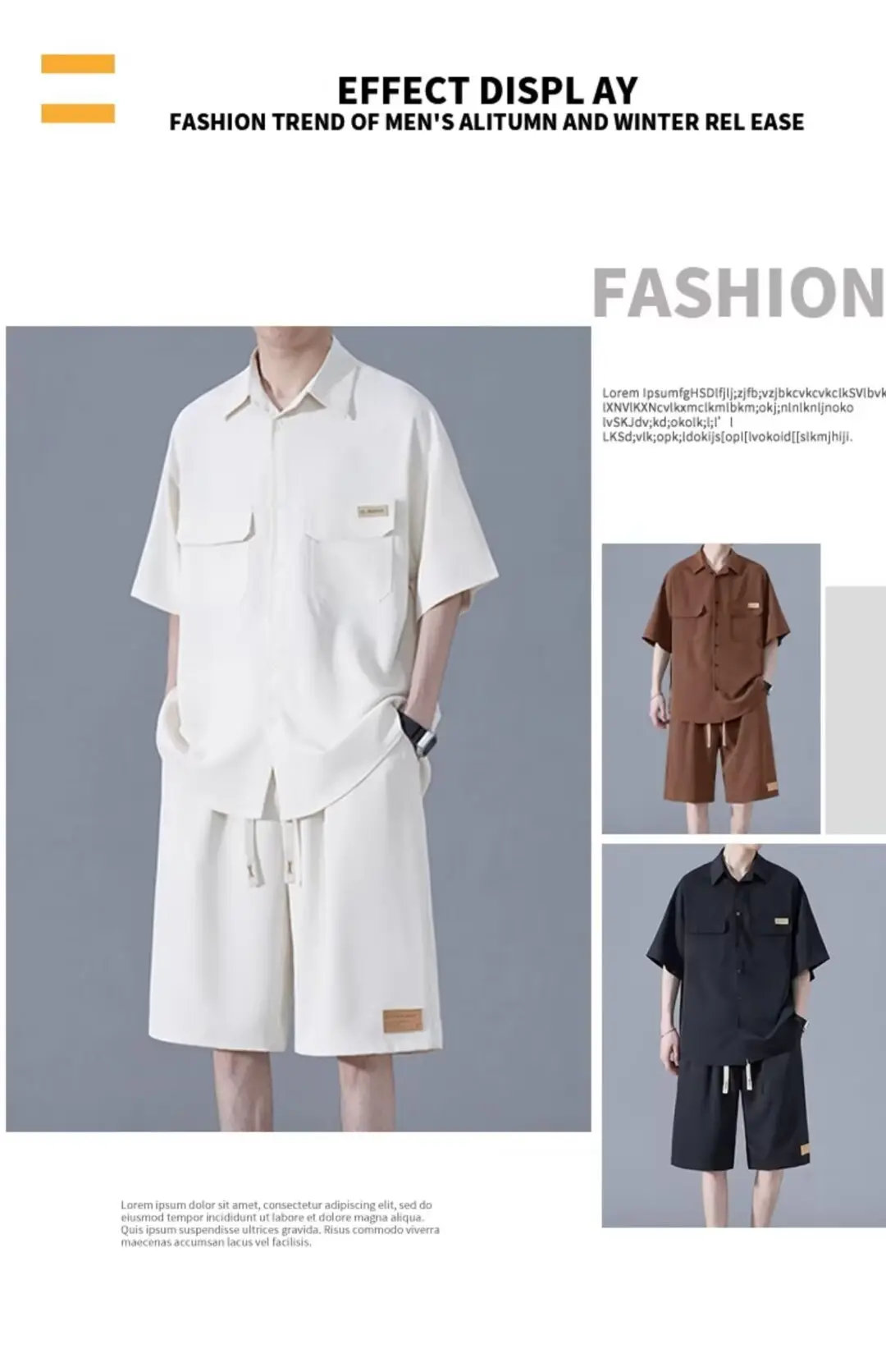Summer Men's Ice Silk Shirt Shorts Set Loose Fit Casual Streetwear Breathable Two-Piece Trendy Hip Hop Fashion