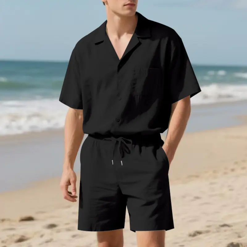 Men's Summer Casual Short Sleeve Shirt & Shorts Set Lightweight Beach Vacation Outfit Quick Dry Surfing Holiday