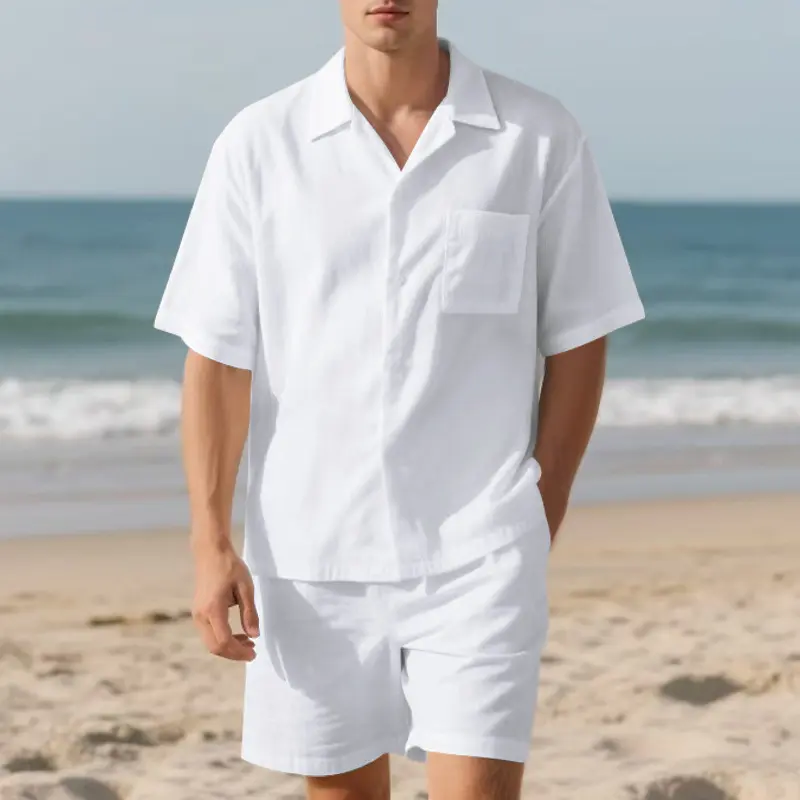 Men's Summer Casual Short Sleeve Shirt & Shorts Set Lightweight Beach Vacation Outfit Quick Dry Surfing Holiday