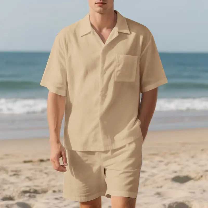 Men's Summer Casual Short Sleeve Shirt & Shorts Set Lightweight Beach Vacation Outfit Quick Dry Surfing Holiday