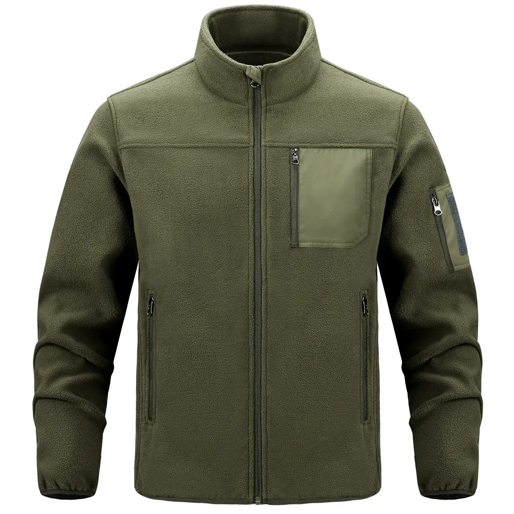 New Men's Stand Up Collar Fleece Jacket, Autumn and Winter Thick Casual Outdoor Workwear Multi Pocket Men's Clothing