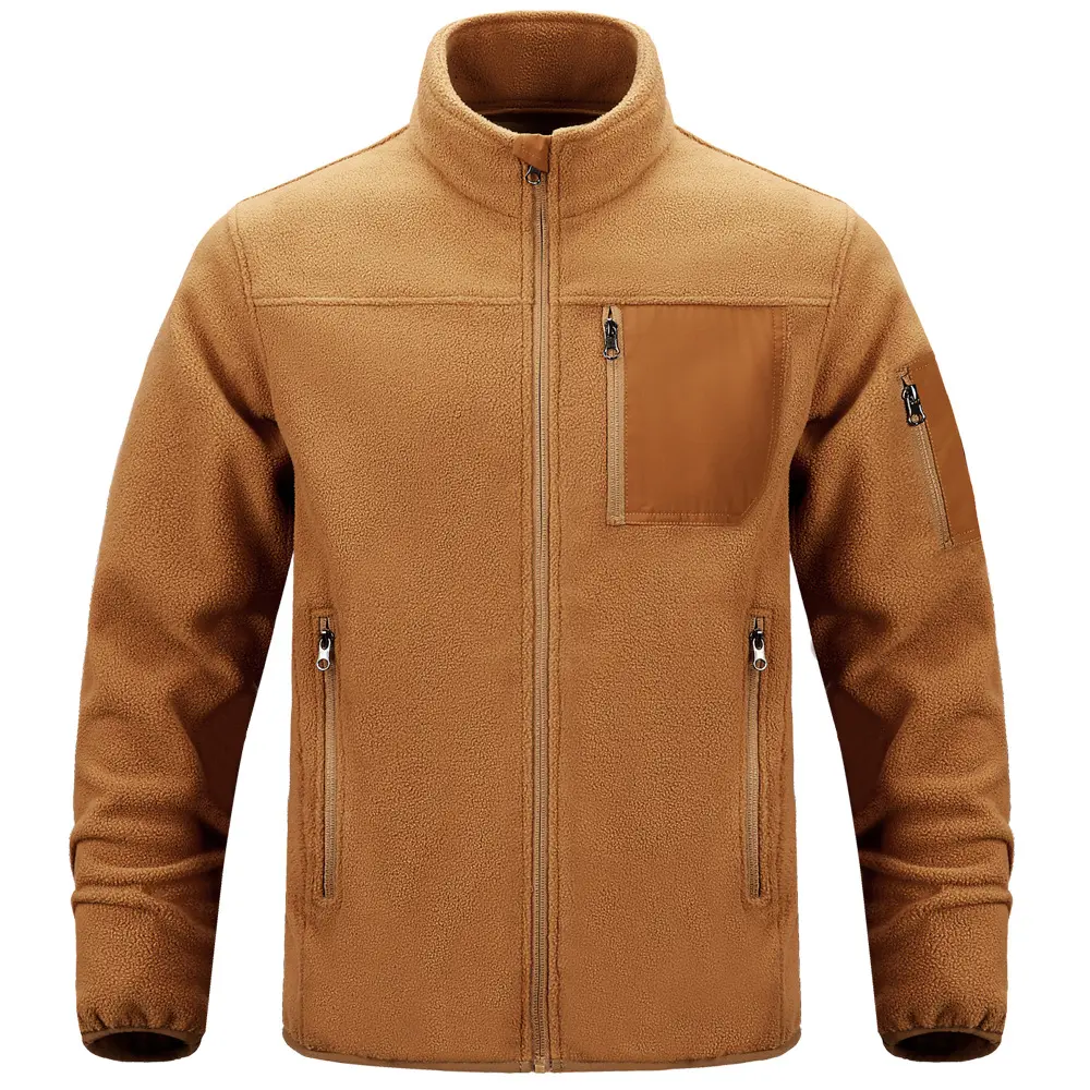 New Men's Stand Up Collar Fleece Jacket, Autumn and Winter Thick Casual Outdoor Workwear Multi Pocket Men's Clothing