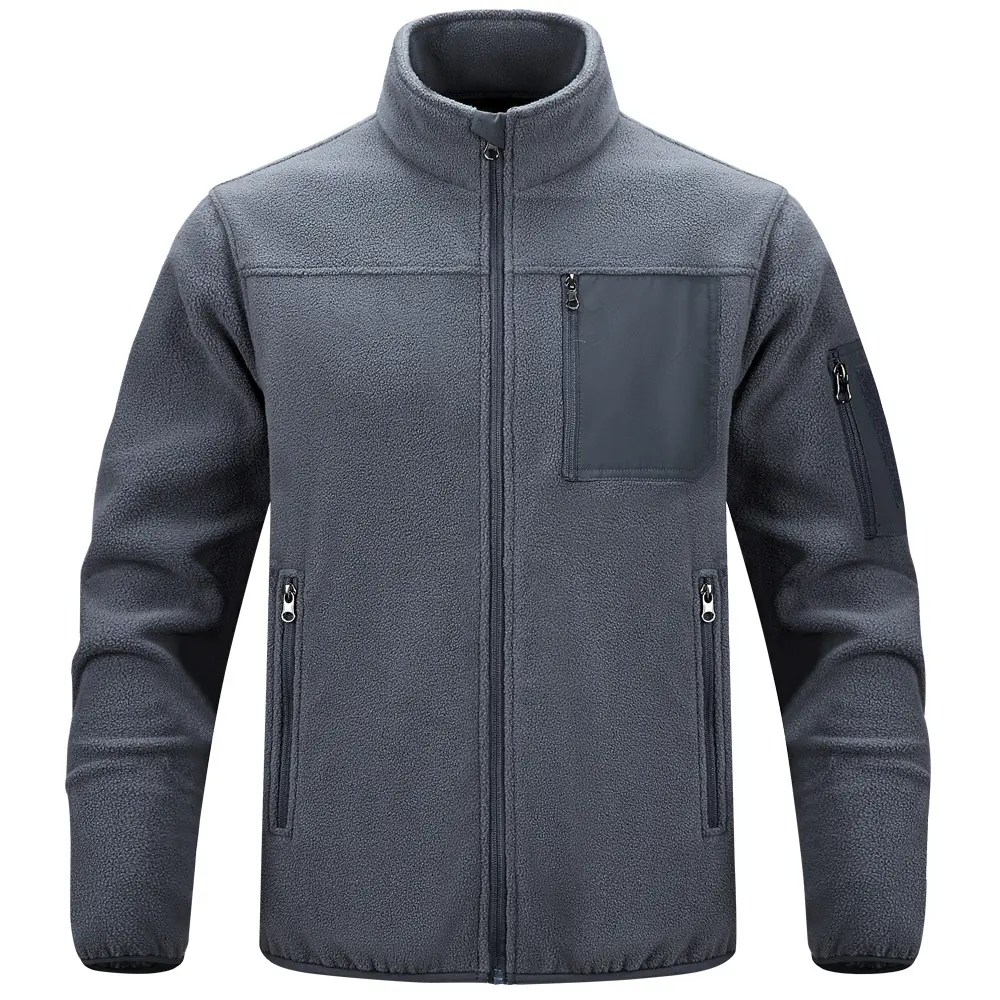 New Men's Stand Up Collar Fleece Jacket, Autumn and Winter Thick Casual Outdoor Workwear Multi Pocket Men's Clothing