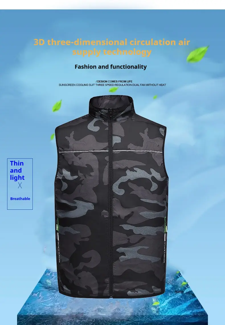 Summer air conditioning suit heatstroke prevention vest men's and women's high-tech universal camouflage cooling fan suit