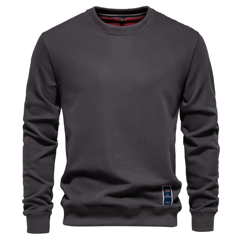 Men's Spring and Autumn New European Long Sleeve Solid Color Sports Outdoor Daily Street Trendy Loose Round Neck Casual Hoodie