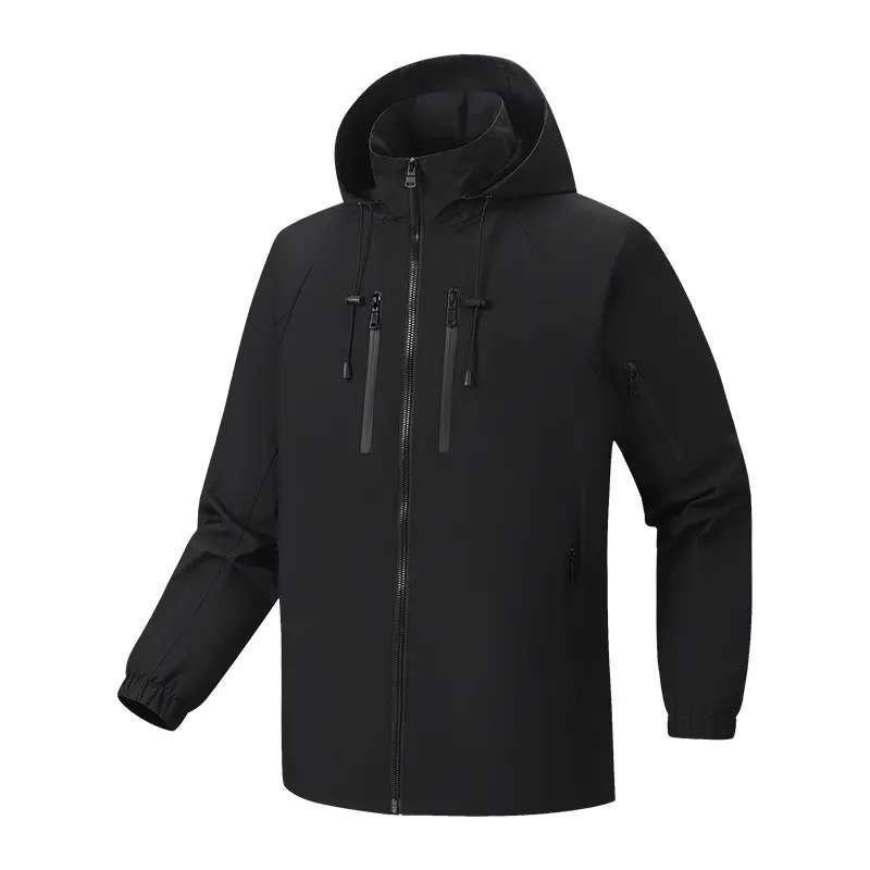 Men's Spring and Autumn Fashion Classic Solid Color Hooded Jacket Couple Regular Outdoor Waterproof Jacket