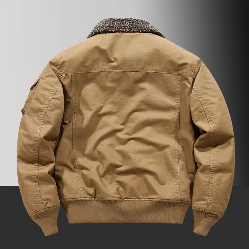 Winter New Flight Suit with Fleece Jacket Men's Loose Collar Workwear Cotton Coat Lamb Fleece Thick Warm Cotton Coat