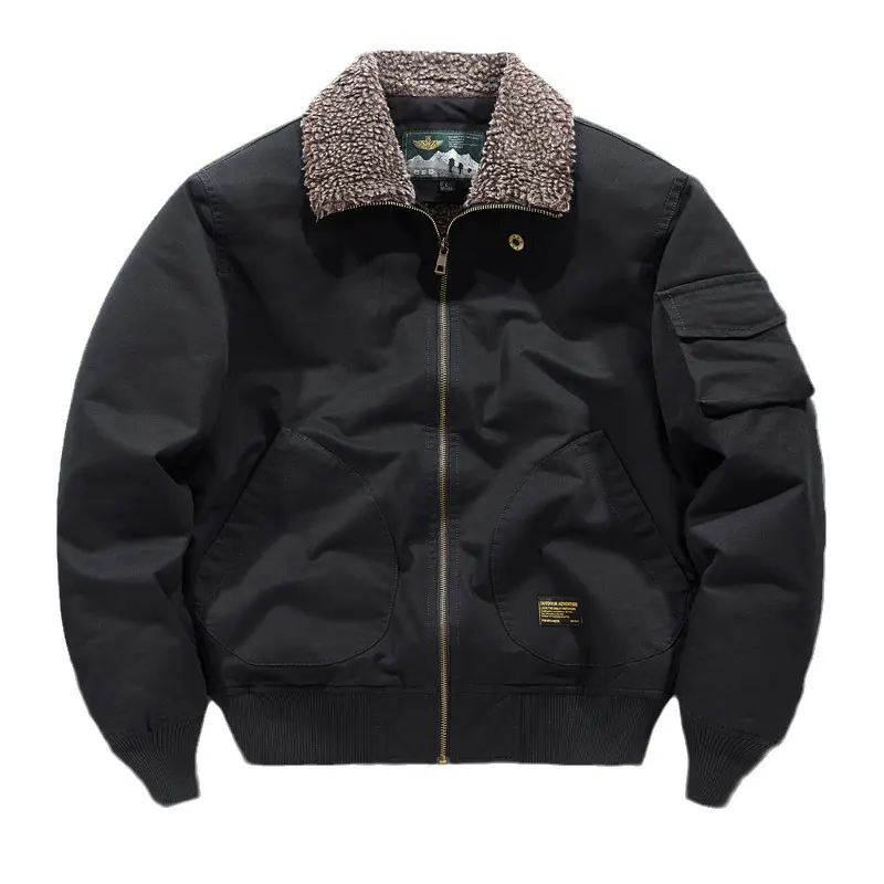 Winter New Flight Suit with Fleece Jacket Men's Loose Collar Workwear Cotton Coat Lamb Fleece Thick Warm Cotton Coat