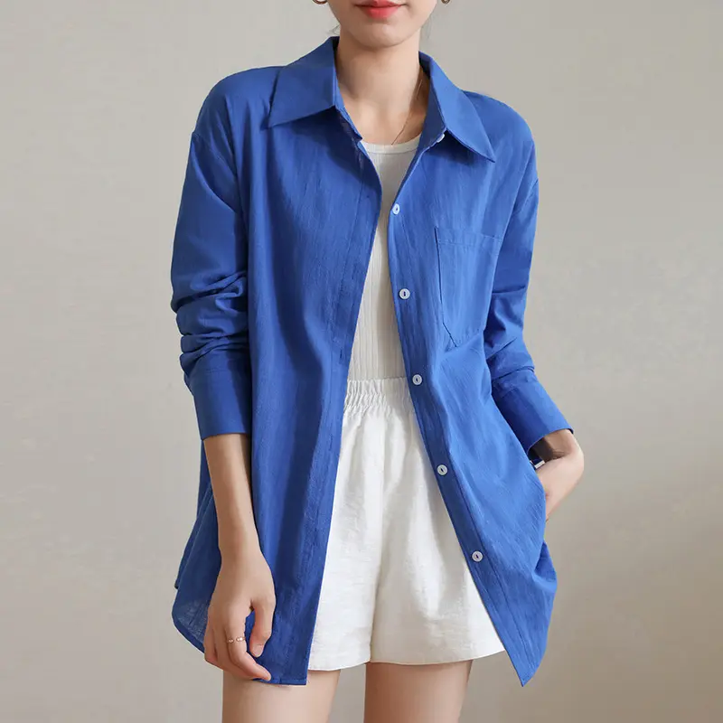 Women's Spring and Summer High-end Classic Fashion Stand Up Collar Sunscreen Cardigan Thin French Cotton and Linen Shirt