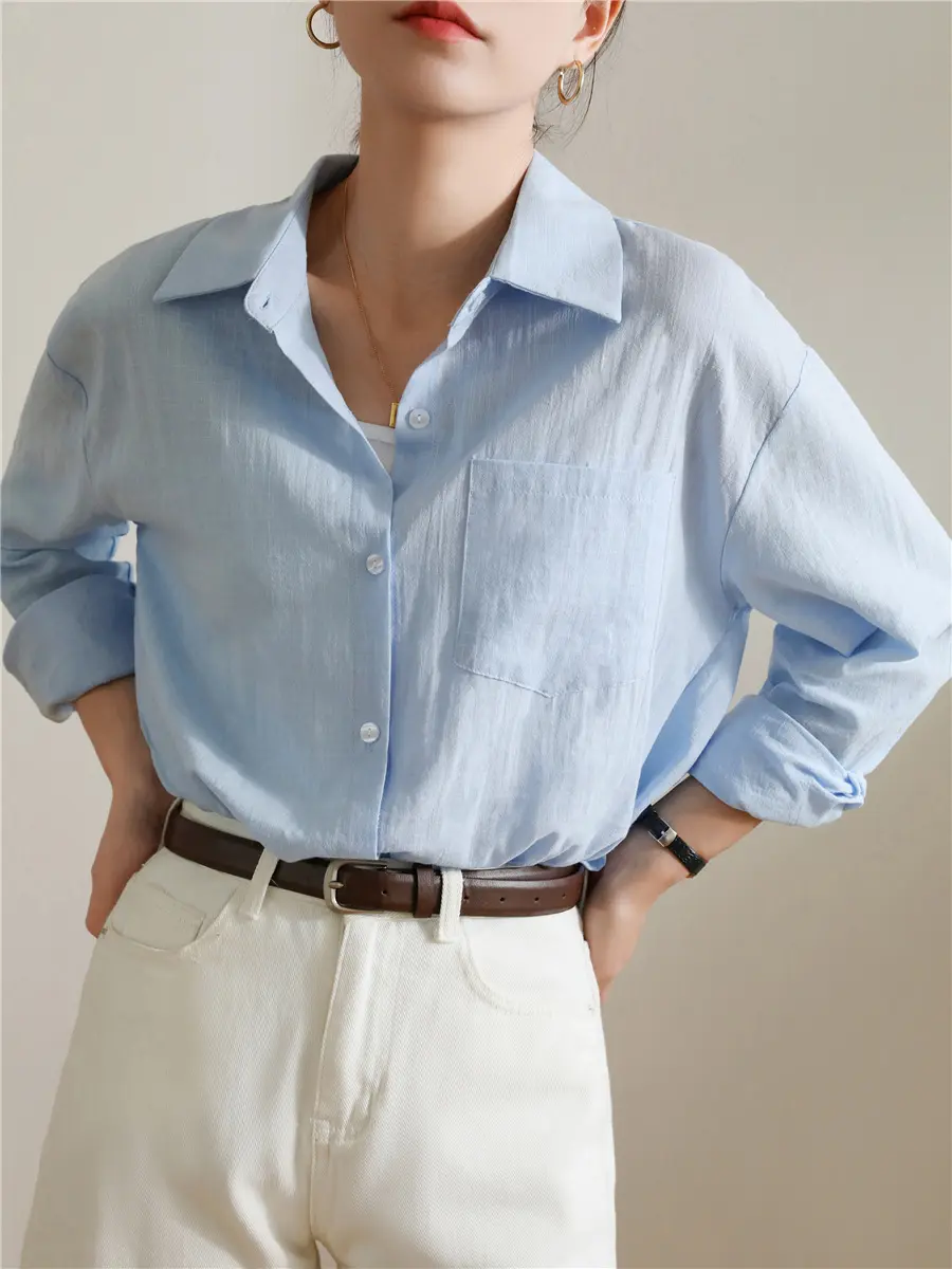 Women's Spring and Summer High-end Classic Fashion Stand Up Collar Sunscreen Cardigan Thin French Cotton and Linen Shirt