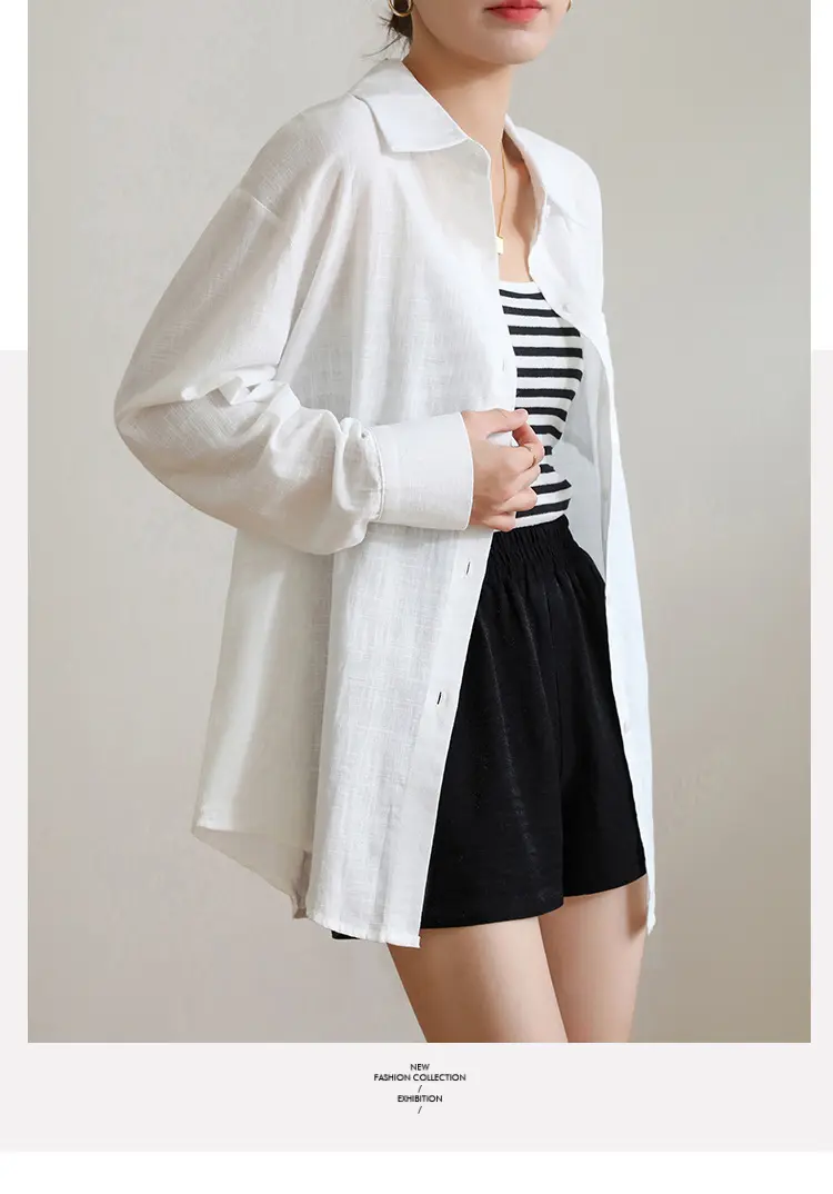 Women's Spring and Summer High-end Classic Fashion Stand Up Collar Sunscreen Cardigan Thin French Cotton and Linen Shirt