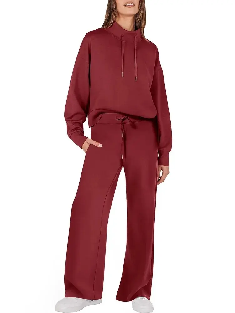 Hot Selling Autumn and Winter New Fashion Casual Women's Long Sleeved Drawstring Commuting Pants Women's Comfortable Suit