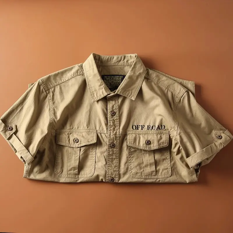 American Retro Multifunctional Multi Pocket Workwear Shirt for Men Washed Casual Shirt Suitable for Outdoor Sports and Hiking