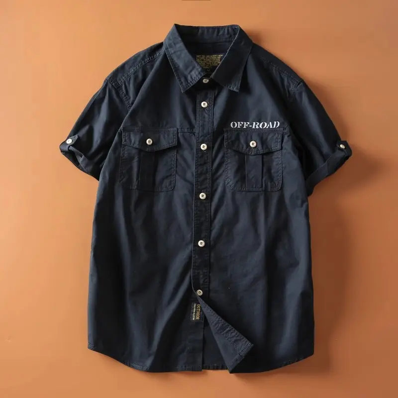 American Retro Multifunctional Multi Pocket Workwear Shirt for Men Washed Casual Shirt Suitable for Outdoor Sports and Hiking