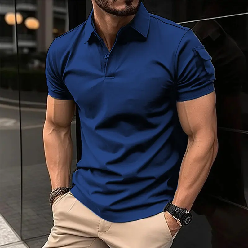 European and American Trend Summer Chest Bag Breathable Cotton Blend Casual Sports Golf Shirt Quick Drying Button Polo Shirt