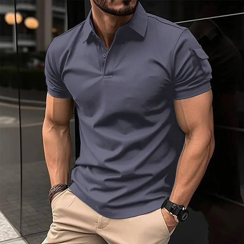 European and American Trend Summer Chest Bag Breathable Cotton Blend Casual Sports Golf Shirt Quick Drying Button Polo Shirt