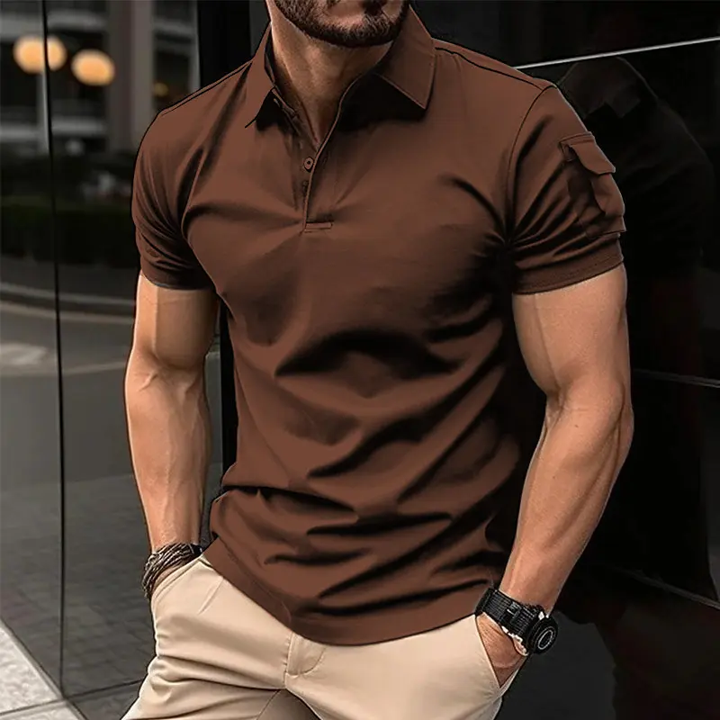 European and American Trend Summer Chest Bag Breathable Cotton Blend Casual Sports Golf Shirt Quick Drying Button Polo Shirt