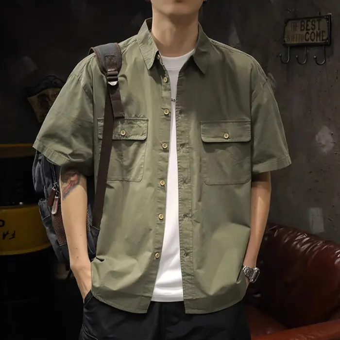 Korean Popular Clothes Men's Linen Shirt Men's Black Shirt Summer Man Shirt Man Short Sleeve Shirt Summer Top