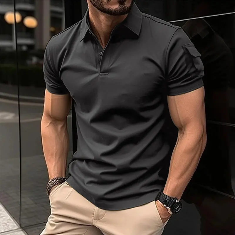 European and American Trend Summer Chest Bag Breathable Cotton Blend Casual Sports Golf Shirt Quick Drying Button Polo Shirt