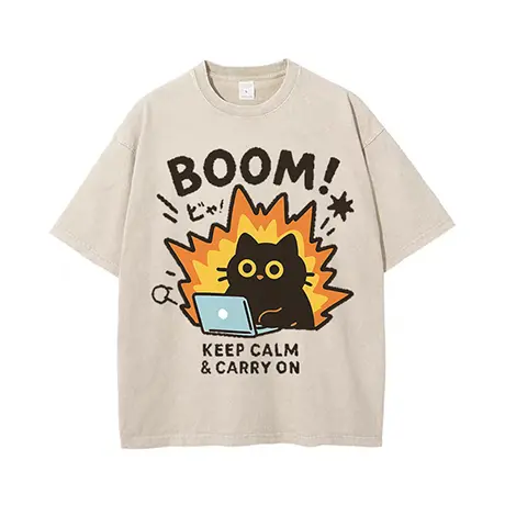 2025 Summer New Fun Cat Explosion Laptop Printed T-shirt Cute Cat Pattern T-shirt 100% Cotton Casual Street Wear