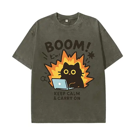 2025 Summer New Fun Cat Explosion Laptop Printed T-shirt Cute Cat Pattern T-shirt 100% Cotton Casual Street Wear