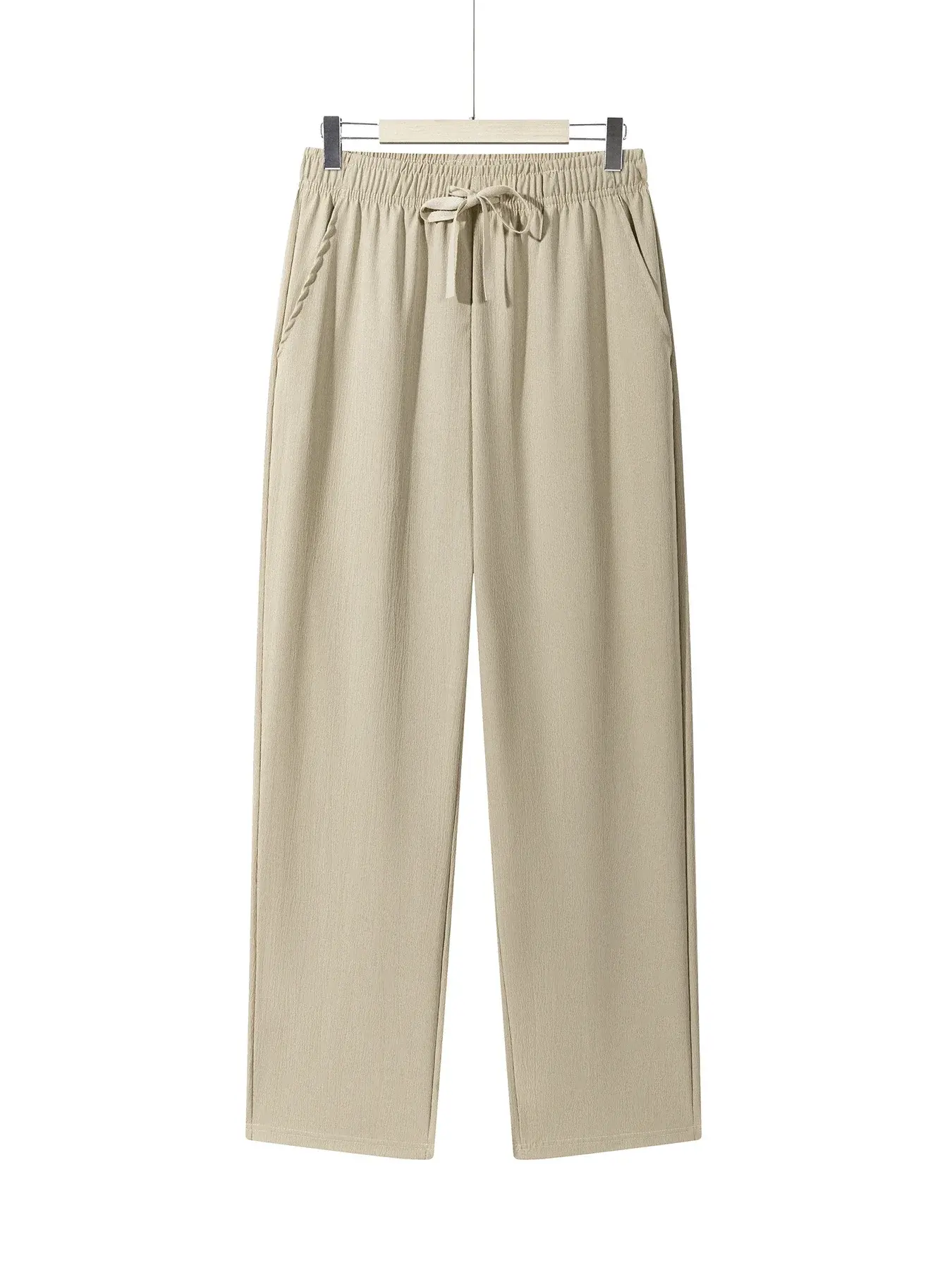 Summer Men's Straight Trousers Casual Solid Color Breathable Drawstring Long Pants Sweatpants Streetwear Men Baggy Pants