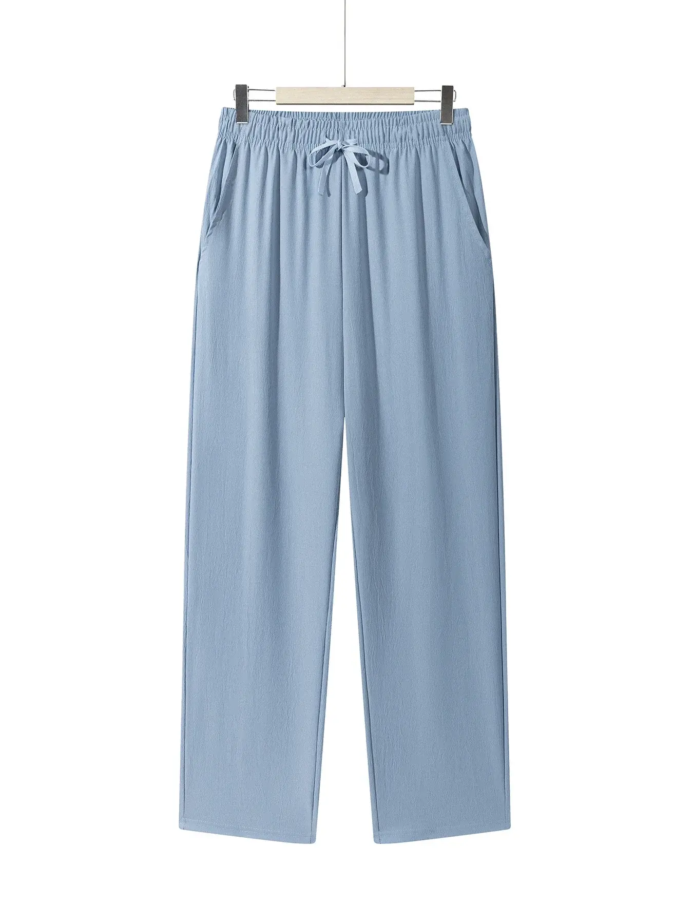 Summer Men's Straight Trousers Casual Solid Color Breathable Drawstring Long Pants Sweatpants Streetwear Men Baggy Pants