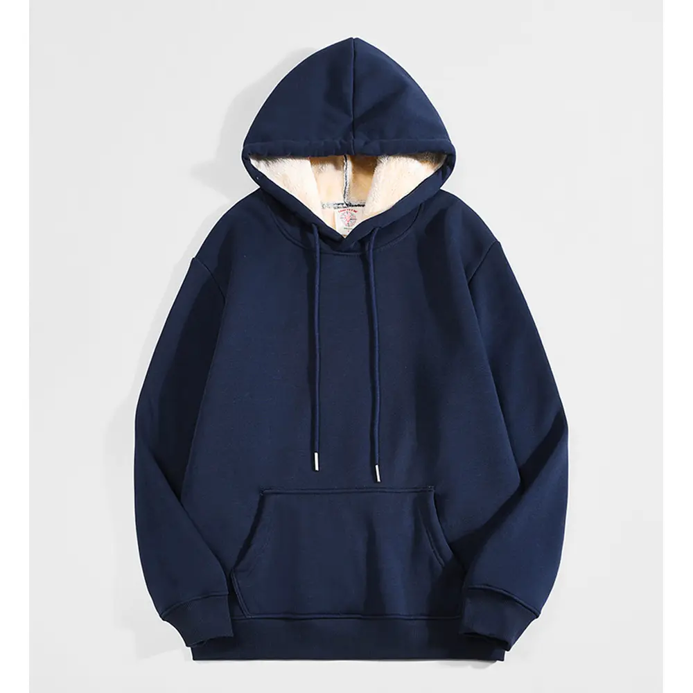 Winter Warm Thicken Hoodies Men Lambswool  Sweatshirt Casual Sports Fleece Coat Hooded Black Navy Blue Warm Streetwear