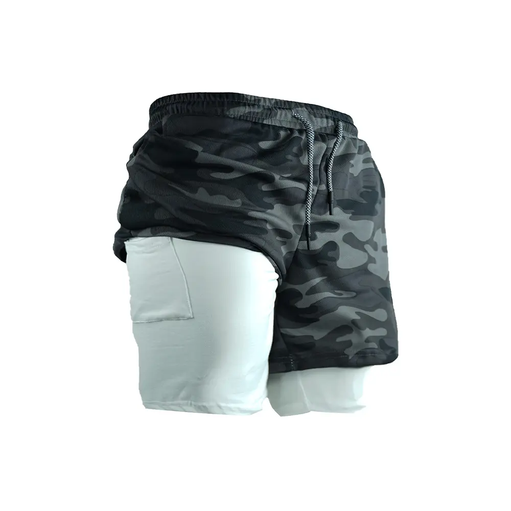 Men's Double Layer Fitness Shorts Men Fitness Gym Training 2 in 1 Sports Shorts Quick Dry Workout Jogging Double Deck Summer