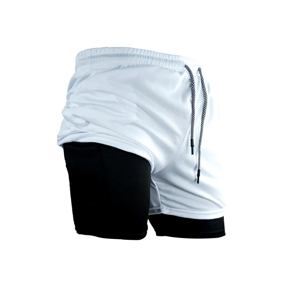 Men's Double Layer Fitness Shorts Men Fitness Gym Training 2 in 1 Sports Shorts Quick Dry Workout Jogging Double Deck Summer
