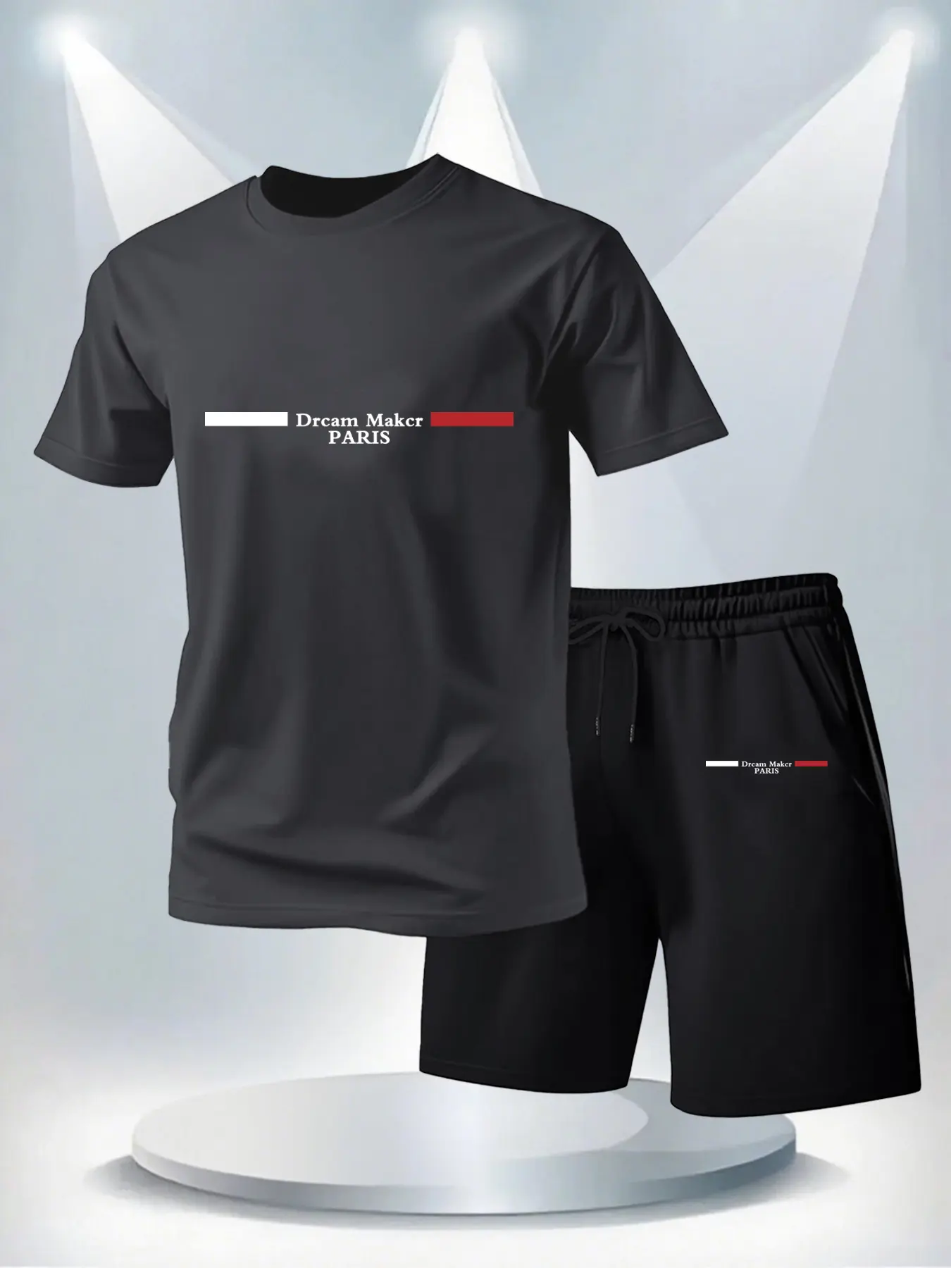 Summer Men's Sports T-shirt + Shorts 2pcs Set Casual Breathable Short Sleeve Sport Jogging Gym Training Print Clothing