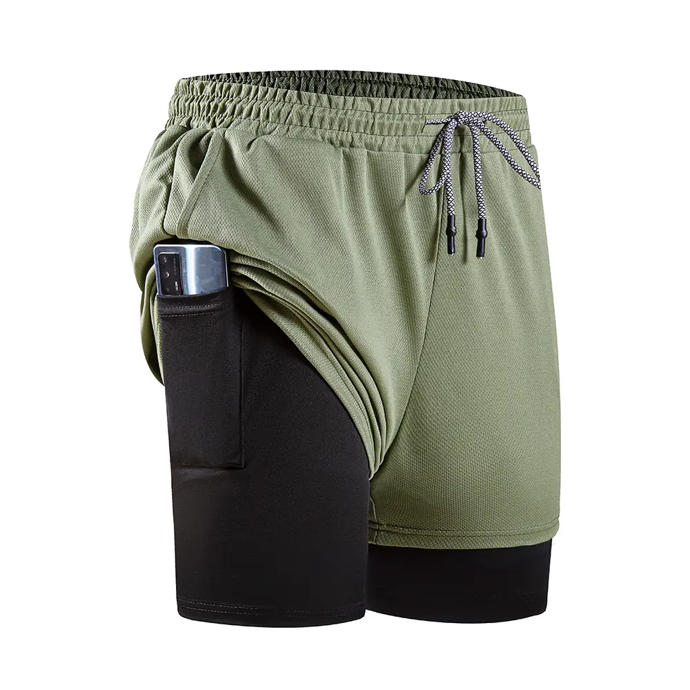 Men's 2-in-1 Fitness Running Shorts Compression Quick Dry Training Fitness Shorts Men Gym Sports Jogging Shorts