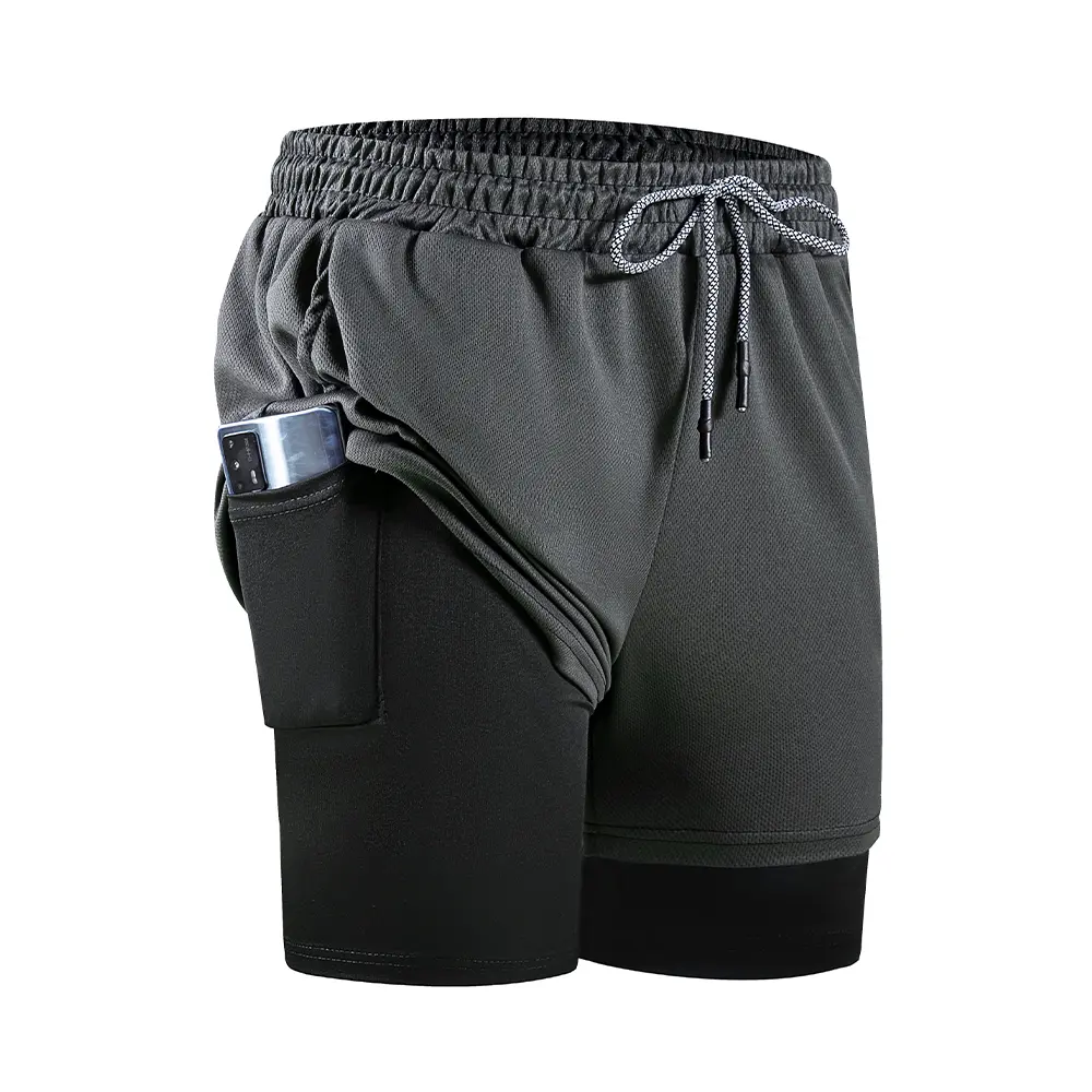 Men's 2-in-1 Fitness Running Shorts Compression Quick Dry Training Fitness Shorts Men Gym Sports Jogging Shorts