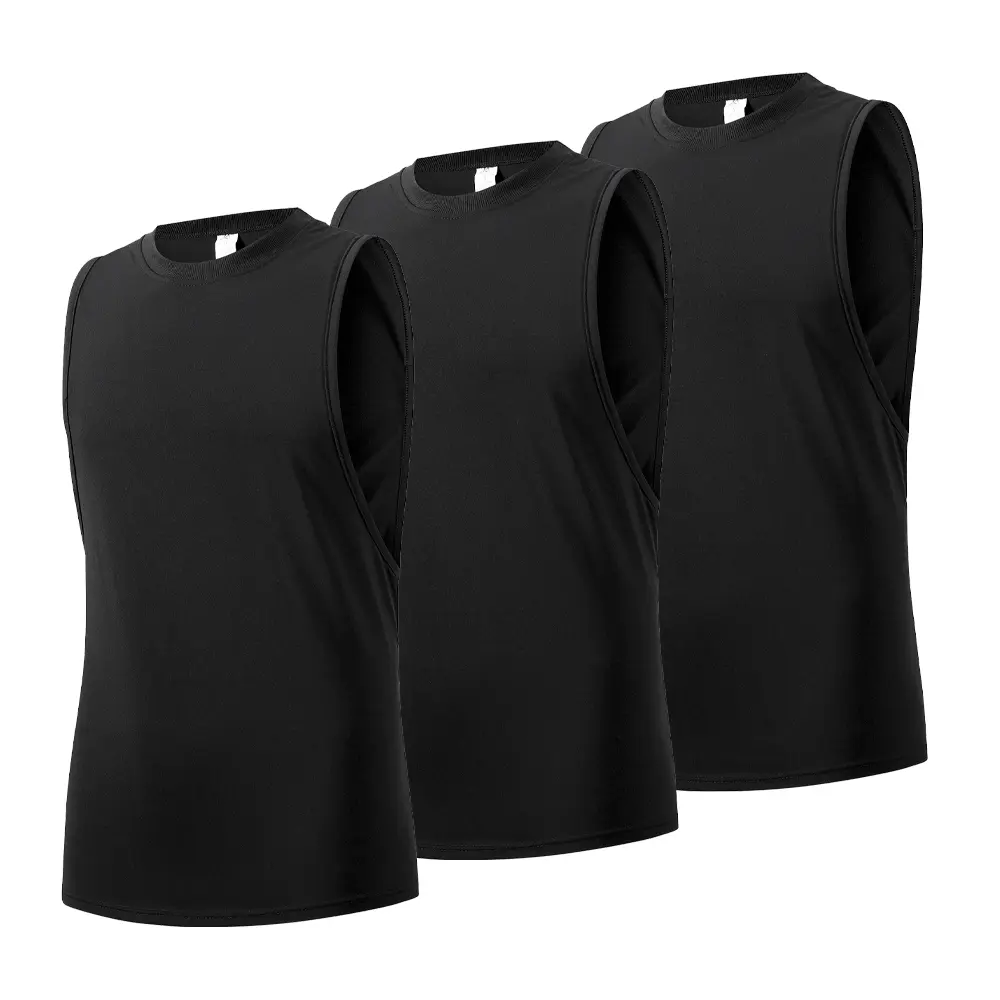 3-Piece Men's Sports Tank Top Solid Color Simple Sleeveless Slim Vest Men Quick Dry Fitness Basketball Running Training T-shirt
