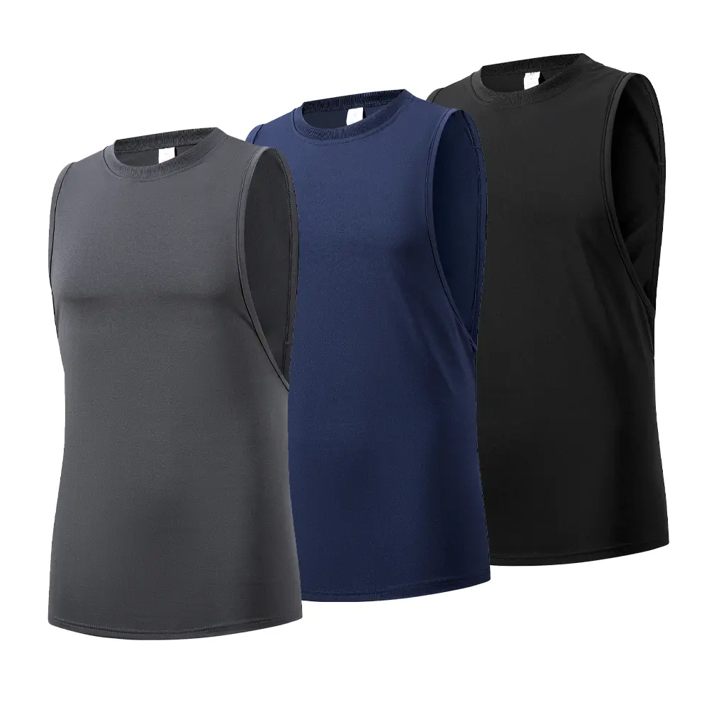 3-Piece Men's Sports Tank Top Solid Color Simple Sleeveless Slim Vest Men Quick Dry Fitness Basketball Running Training T-shirt